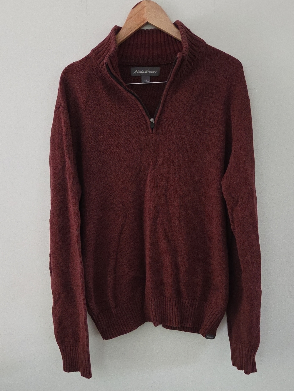 Eddie Bauer Men's 1/4 Zip Cotton Sweater in Burgundy